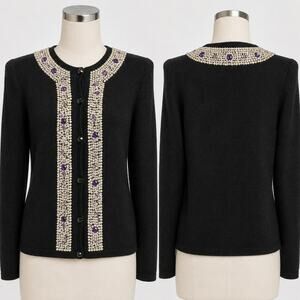Vintage Work in Progress by Gladys Bagley Black Beaded Cardigan Medium
